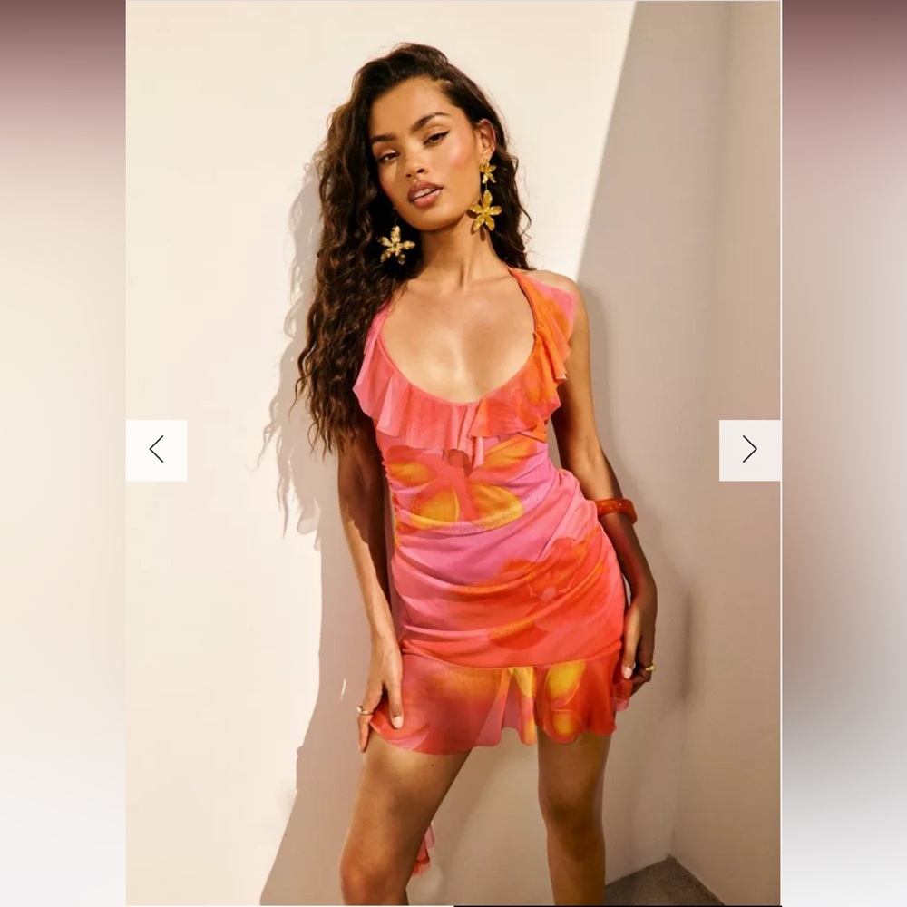 BUNDLE AND SAVE FLORAL MESH RUFFLE STRAPPY MINI DRESS